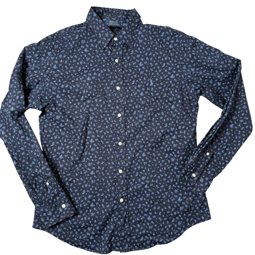 Polo Ralph Lauren Slim Fit All Over Floral Print Button Shirt Men L Blue‎ Pony